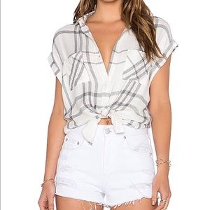 Rails Light Pink + Grey Short Sleeve Button Down